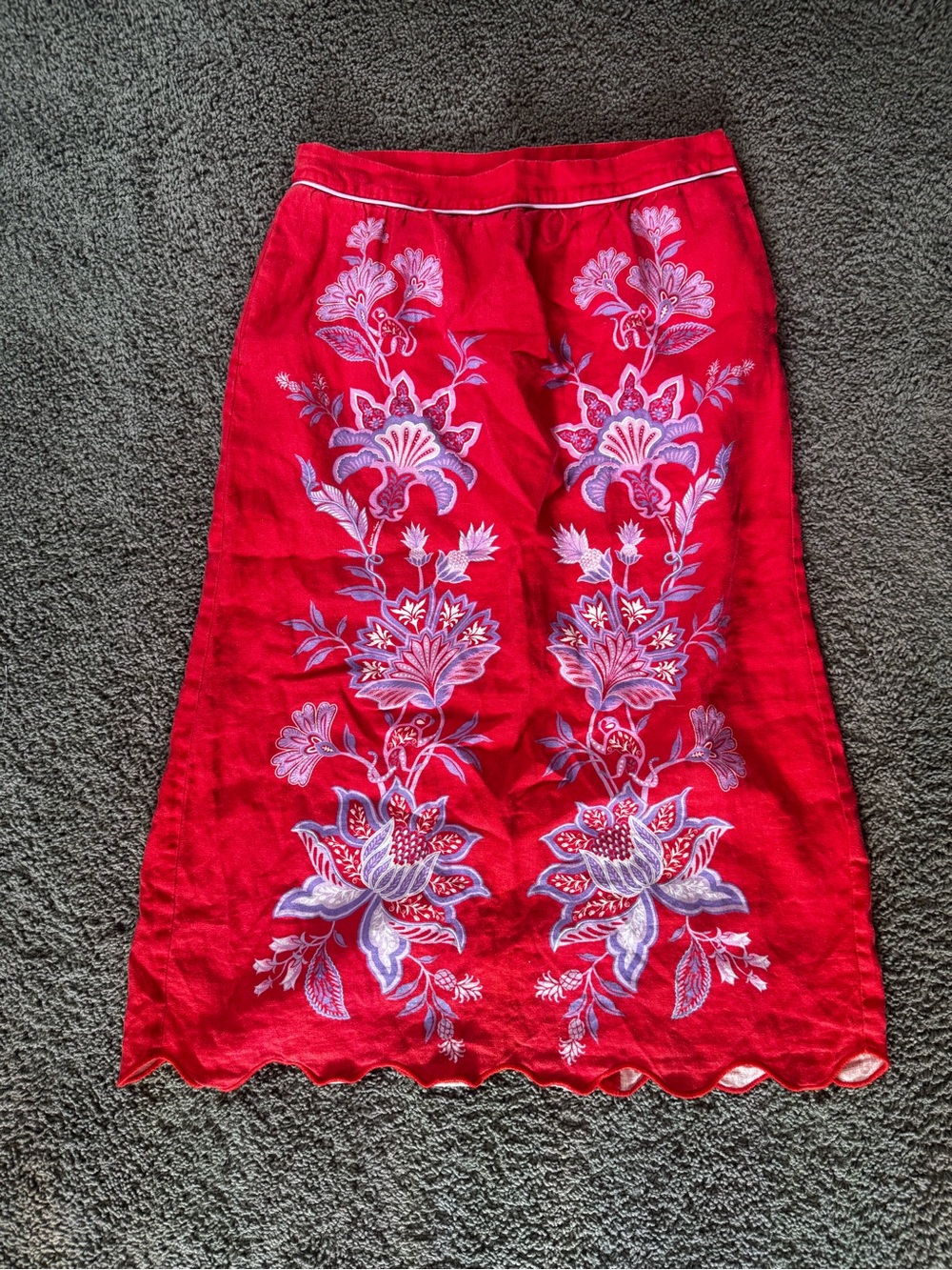 Farm rio Embroidered Red Floral Midi Skirt